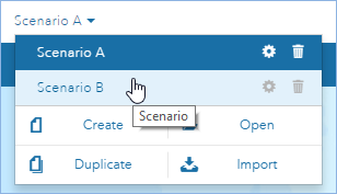 Scenario drop-down options listing project scenarios Scenario drop-down options listing project scenarios