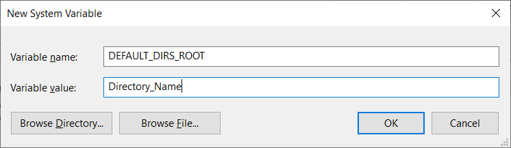 New System Variable window New System Variable window